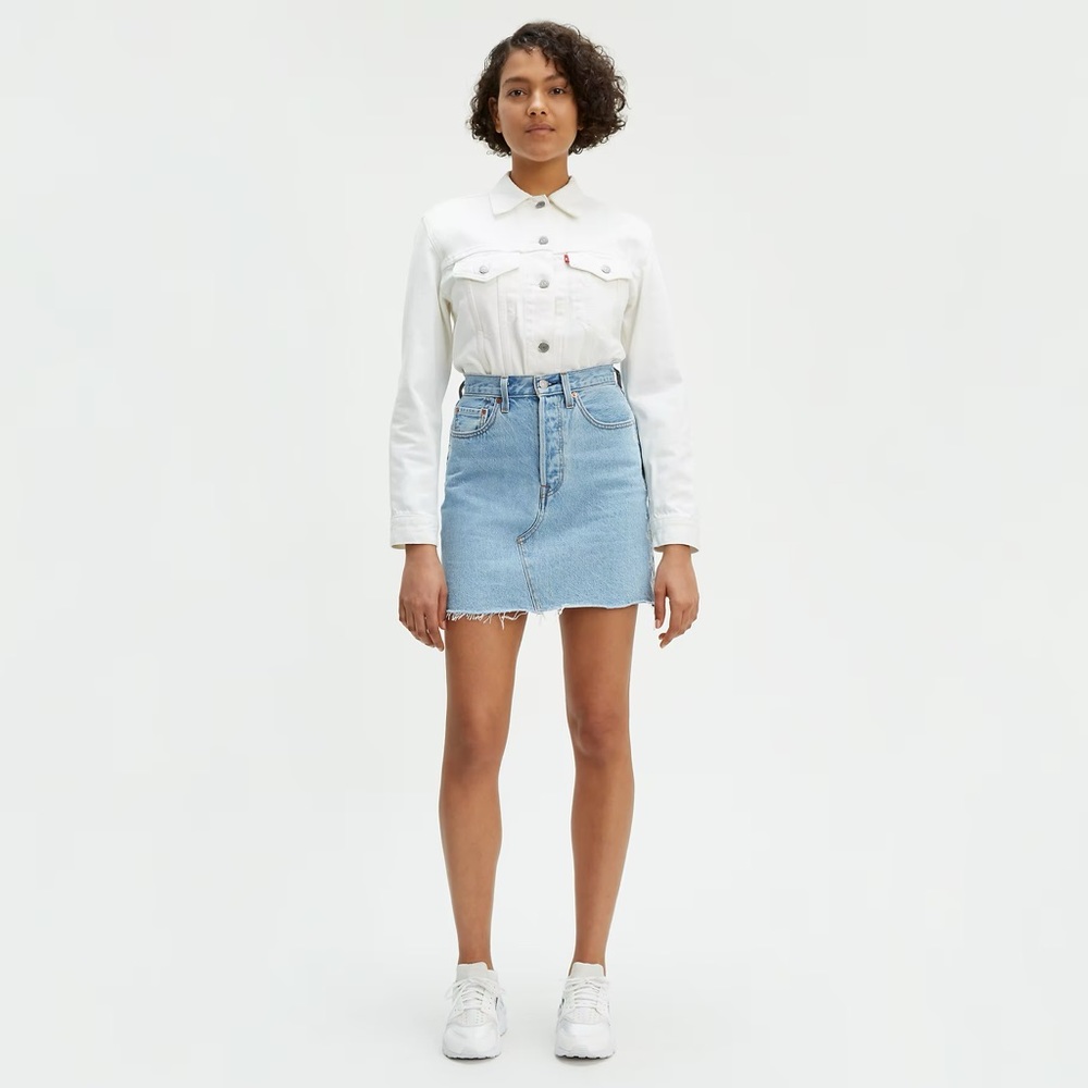 HIGH RISE DECONSTRUCTED BUTTON FLY SKIRT light wash size 28